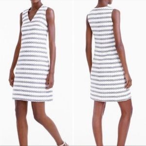 J Crew Navy Cream Striped Cotton Tweed Sheath Dress Size 12